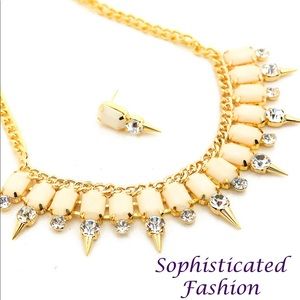 Gold Natural Jewel Chain Rhinestone Necklace Set